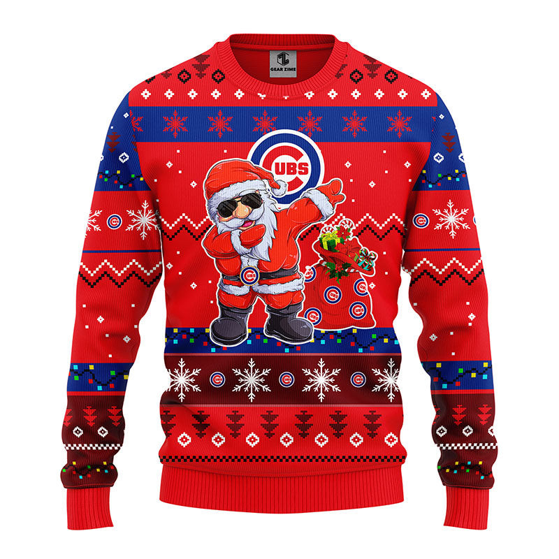 MLB Chicago Cubs Dabbing Santa Claus Ugly Hoodie 3D Zip Hoodie 3D Ugly Christmas Sweater 3D Fleece Hoodie