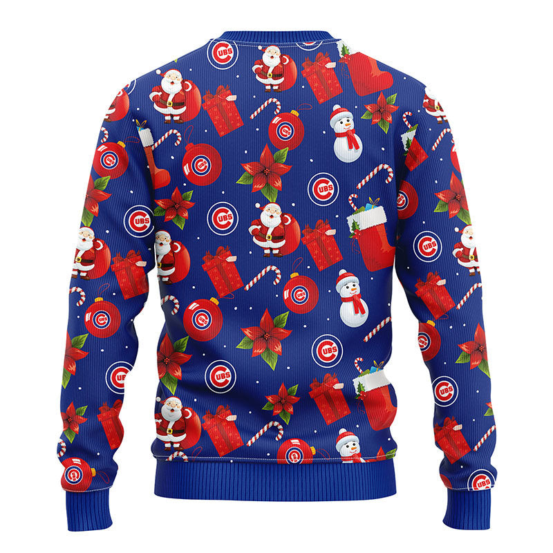 MLB Chicago Cubs Santa Claus Snowman Ugly Hoodie 3D Zip Hoodie 3D Ugly Christmas Sweater 3D Fleece Hoodie