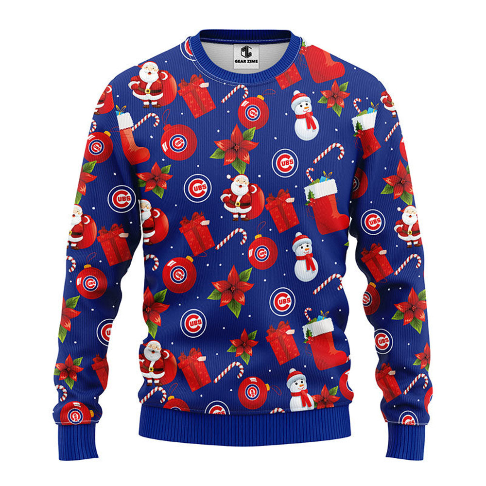 MLB Chicago Cubs Santa Claus Snowman Ugly Hoodie 3D Zip Hoodie 3D Ugly Christmas Sweater 3D Fleece Hoodie