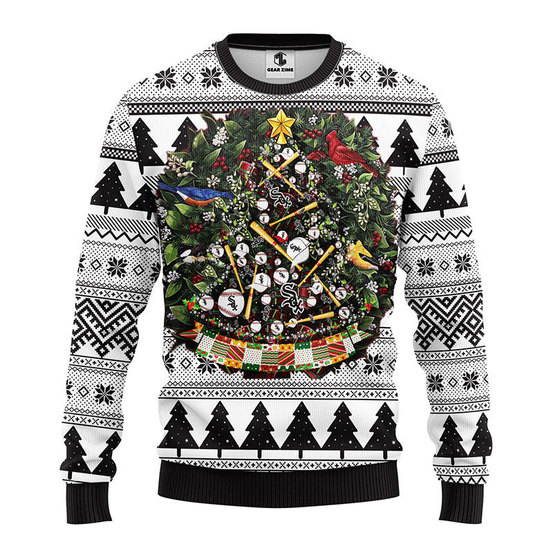 MLB Chicago White Sox Christmas Tree Ball Ugly Hoodie 3D Zip Hoodie 3D Ugly Christmas Sweater 3D Fleece Hoodie