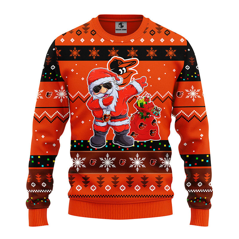 MLB Baltimore Orioles Dabbing Santa Claus Ugly Hoodie 3D Zip Hoodie 3D Ugly Christmas Sweater 3D Fleece Hoodie