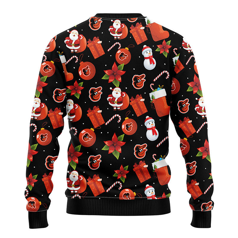 MLB Baltimore Orioles Santa Claus Snowman Ugly Hoodie 3D Zip Hoodie 3D Ugly Christmas Sweater 3D Fleece Hoodie