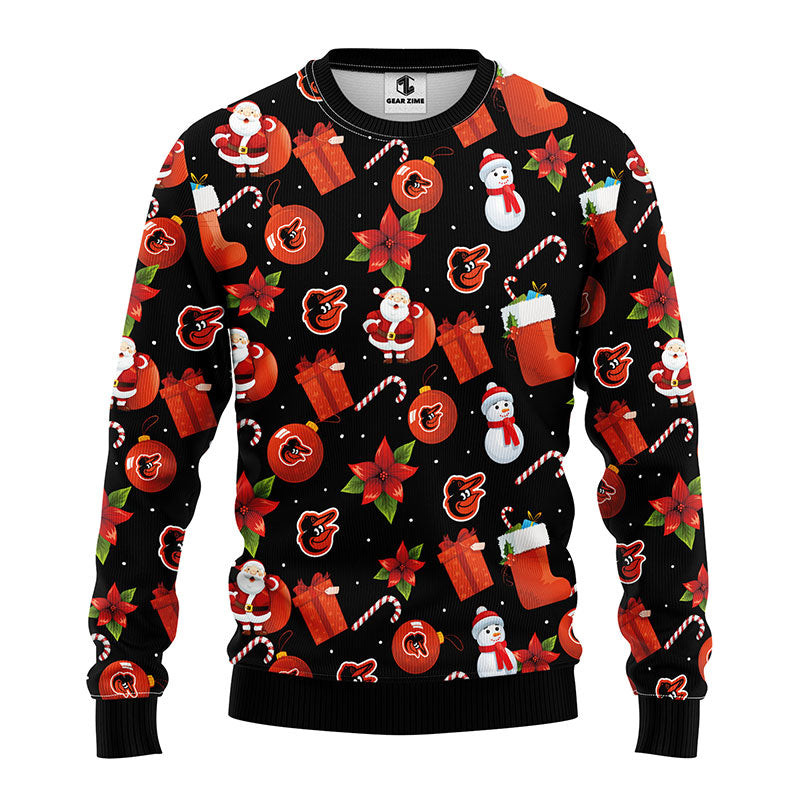 MLB Baltimore Orioles Santa Claus Snowman Ugly Hoodie 3D Zip Hoodie 3D Ugly Christmas Sweater 3D Fleece Hoodie