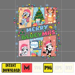 Pink Blue Dog Christmas Holiday Png, Blue Dog & Family Png, Christmas Cartoon Png, Funny Christmas 2023 Png, Pink Christ