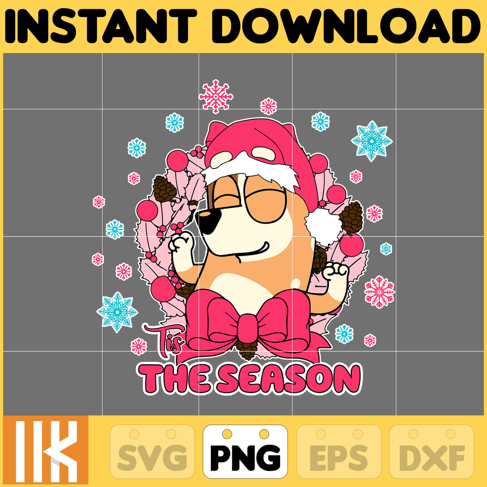 Pink Blue Dog Christmas Holiday Png, Blue Dog & Family Png, Christmas Cartoon Png, Funny Christmas 2023 Png, Pink Christmas Png (15).jpg