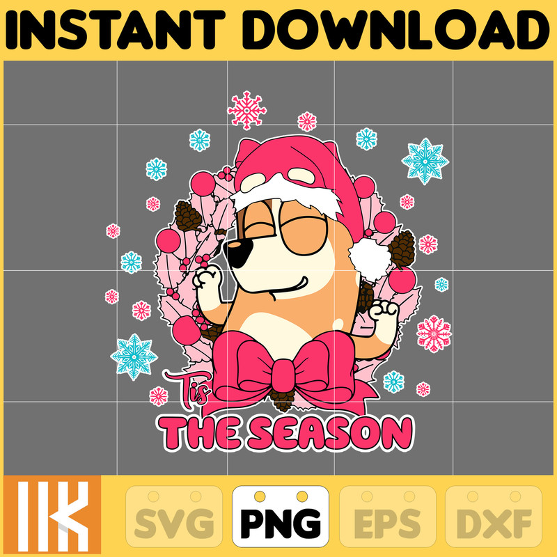 Pink Blue Dog Christmas Holiday Png, Blue Dog & Family Png, Christmas Cartoon Png, Funny Christmas 2023 Png, Pink Christmas Png (15).jpg