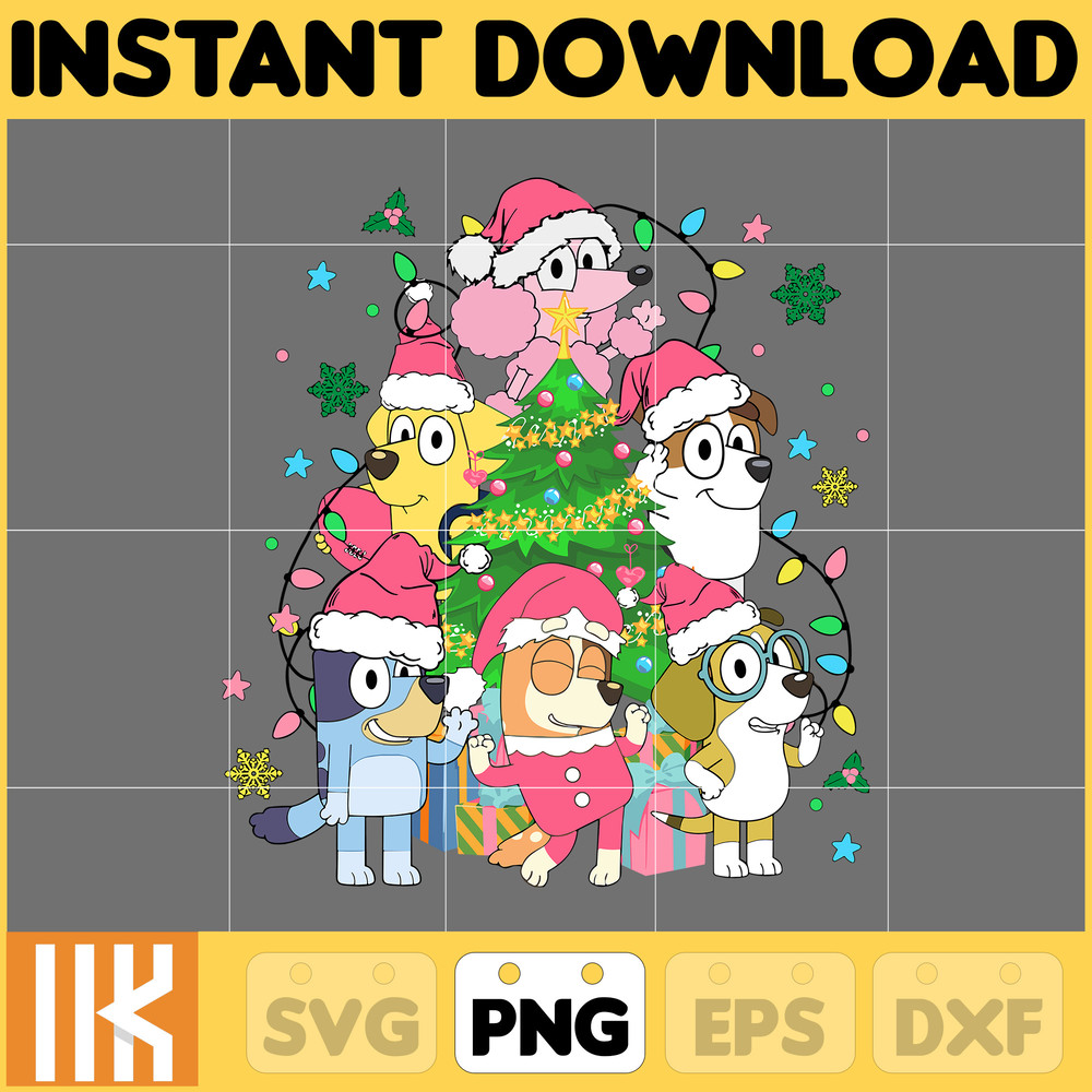 Pink Blue Dog Christmas Holiday Png, Blue Dog & Family Png, Christmas Cartoon Png, Funny Christmas 2023 Png, Pink Christmas Png (19).jpg
