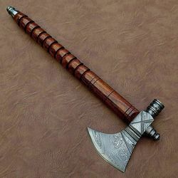 handmade damascus steel tomahawk / sk axe with rose wood handle
