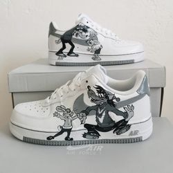 custom sneakers nike air force, woman luxury shoes, hand painted nike, wolf, gift, white, black, sneakers, shoes, AF1