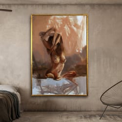 sexy nude textured woman home wall art decor, erotic abstract bedroom canvas painting portrait, wall art canvas designfr