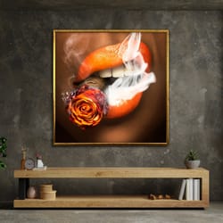 smoking woman poster, lips money cigar canvas unique design, wall art print, gangsta girl, hand made ready to hang decor