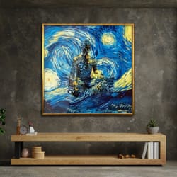 surreal canvas print, van gogh's starry night, surreal canvas painting, night canvas art, wall art canvas design, framed
