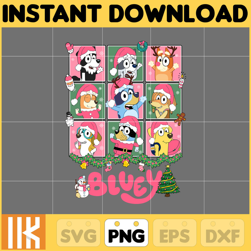 Pink Blue Dog Christmas Holiday Png, Blue Dog & Family Png, Christmas Cartoon Png, Funny Christmas 2023 Png, Pink Christmas Png (22).jpg