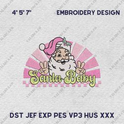 Retro Pink Christmas Embroidery Machine Design, Santa Baby Embroidery Machine Design, Instant Download