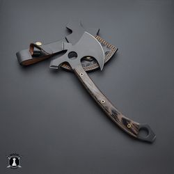 16" handmade damascus steel viking axe – 352 layer forged blade & premium cow leather sheath