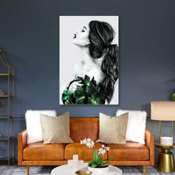 drawing effect model with horse tail covering it with leaves roll up canvas, stretched canvas art, framed wall art paint