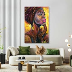 ethnic model with pink lipstick and gold accessories roll up canvas, stretched canvas art, framed wall art painting