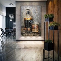 fish floating in drink bottle and glass cafe bar restaurant kitchen decor roll up canvas, stretched canvas art, framed w