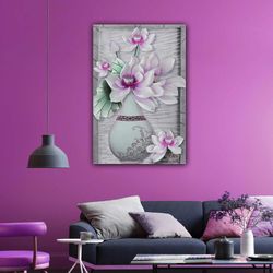 flower in vase with oil painting effect modern decorative roll up canvas, stretched canvas art, framed wall art painting