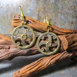 Handmade brass sun symbol earrings,cute brass earrings,handmade ukrainian brass jewelry,dangling brass earrings, earring