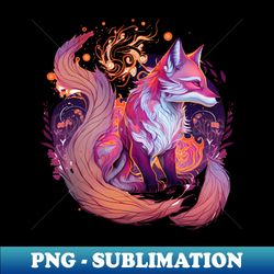 Purple Kitsune Fox Floral Japanese Folklore - PNG Transparent Sublimation File - Enhance Your Apparel with Stunning Detail
