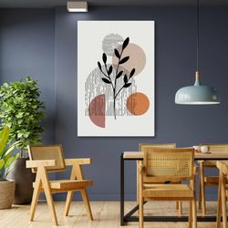 leaf wall art, boho canvas art, minimal canvas art, scandinavian wall decor, roll up canvas, stretched canvas art, frame