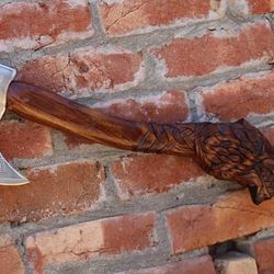 custom hand made viking axe with carved handle high carbon steel axe..