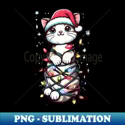 cute cat tangled up in christmas lights - instant sublimation digital download - perfect for sublimation mastery