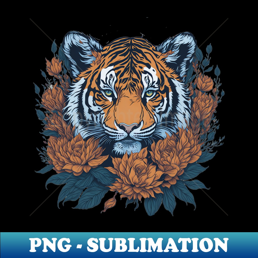 FO-42037_Tiger head with flowers and foliage t-shirt design apparel mugs cases wall art stickers water bottle T-Shirt T-Shirt 9880.jpg