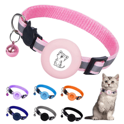 For Cat Holder Pet Tracker Waterproof Glow Protective Collar Dog Nylon Reflective Bell Airtag Fits Collar
