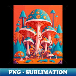 retro-style illustration of a beautiful fairy amidst a mushroom-filled landscape - digital sublimation download file - enhance your apparel with stunning detail