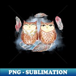 watercolor cute owls and feathers - png transparent sublimation design - defying the norms