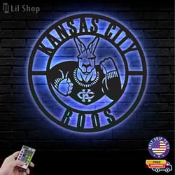 kansas city roos metal sign, ncaa logo metal led wall sign, ncaa wall decor, kansas city roos led metal wall art