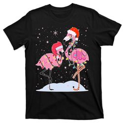 cute christmas festive flamingos t-shirt