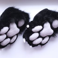 Black Fursuit Feet Paws With Grey Pads, Custom Fursuit Feet Paws