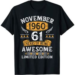 vintage 1960 61 year old november 1960 61th birthday for men t-shirt