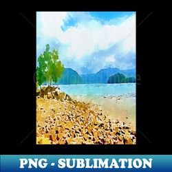 Watercolor landscape with stones at sea shore - PNG Sublimation Digital Download - Spice Up Your Sublimation Projects