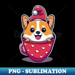 Corgi Santa Hat in a Cup - PNG Transparent Digital Download File for Sublimation - Bold & Eye-catching
