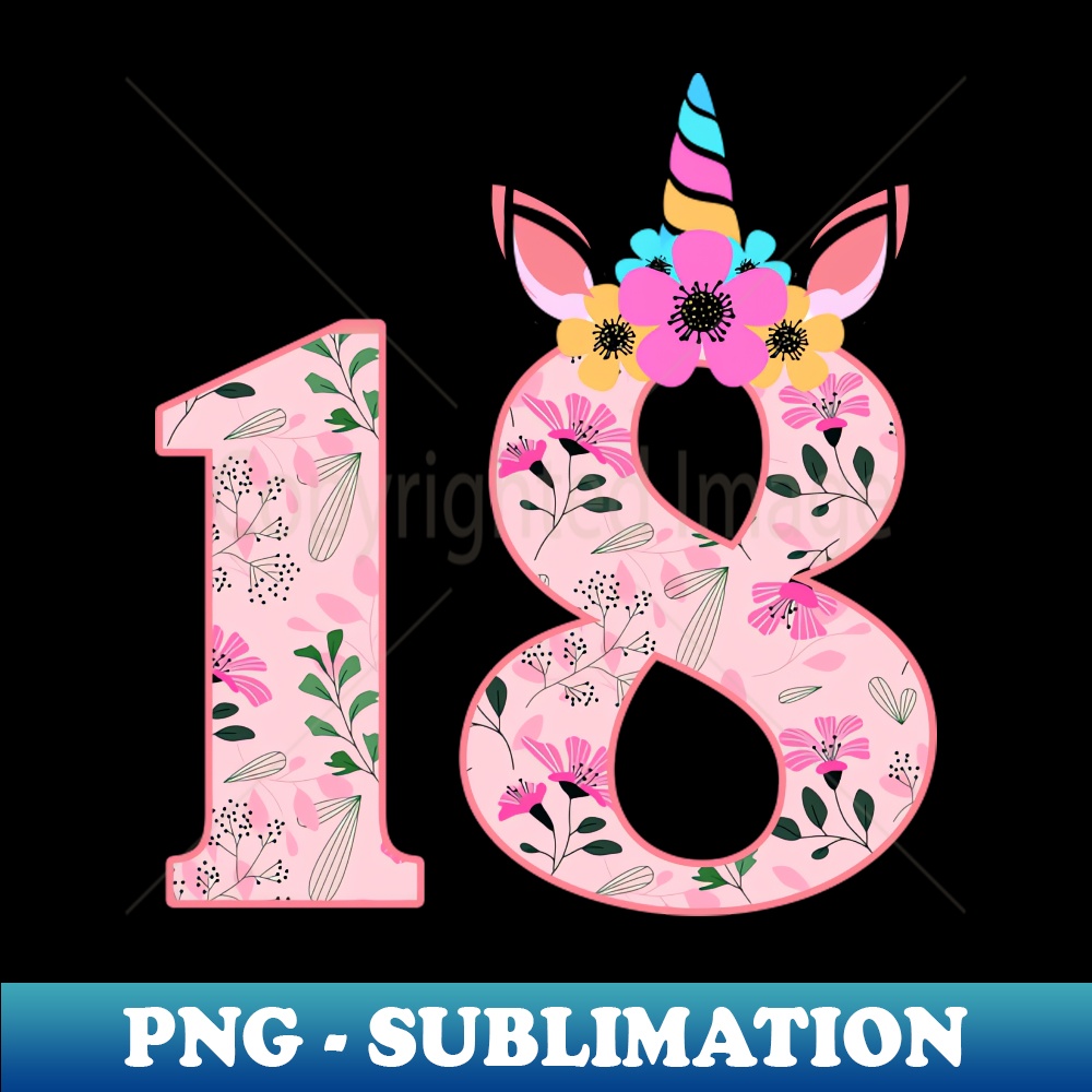YP-24161_Kids Number 18 Year Old Unicorn 18th Birthday Girls 9412.jpg