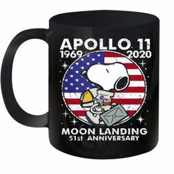 snoopy apollo 11 1969 2020 moon landing 51st anniversary american flag independence day stars ceramic mug 11oz