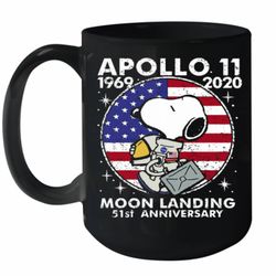 snoopy apollo 11 1969 2020 moon landing 51st anniversary american flag independence day stars ceramic mug 15oz