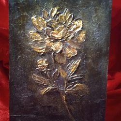 The original acrylic art painting - favorite peonies. Relief, gold leaf on black