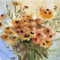 instant digital download. beautiful bouquet of autumn flowers. watercolor painting printable image country wall decor.