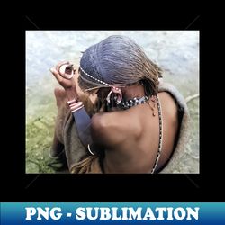 colorized vintage photo of maasai warrior - Decorative Sublimation PNG File - Unleash Your Creativity