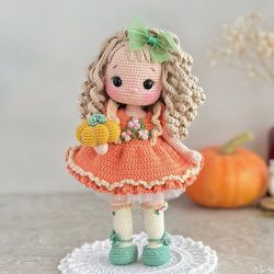 Pattern crochet doll PDF in English pattern crochet doll amigurumi pattern soft doll amigurumi toy doll dress pumpkin Do