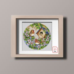 cross stitch pattern birds house forest birdhouse sparrow pdf
