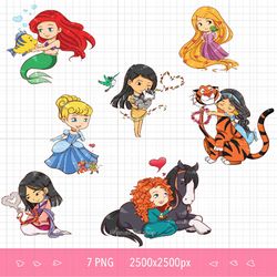 7 PNG Baby Princess, Little Princess with pets clipart, Baby Princess png, Brave, Tangled Princess, Baby Mermaid png