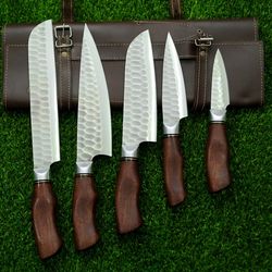 5 pcs custom handmade d2 steel chef set, chef knives, damascus chef knife, damascus chef set, best gift am industry