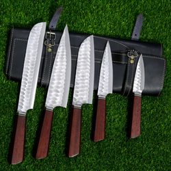 5 pcs custom handmade d2 steel chef set, chef knives, damascus chef knife, damascus chef set, best gift am industry