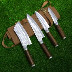 4 pcs custom handmade d2 steel chef set, chef knives, damascus chef knife, damascus chef set, best gift am industry